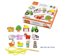 Viga Wooden Educational Toys Lacing Blocks Farm